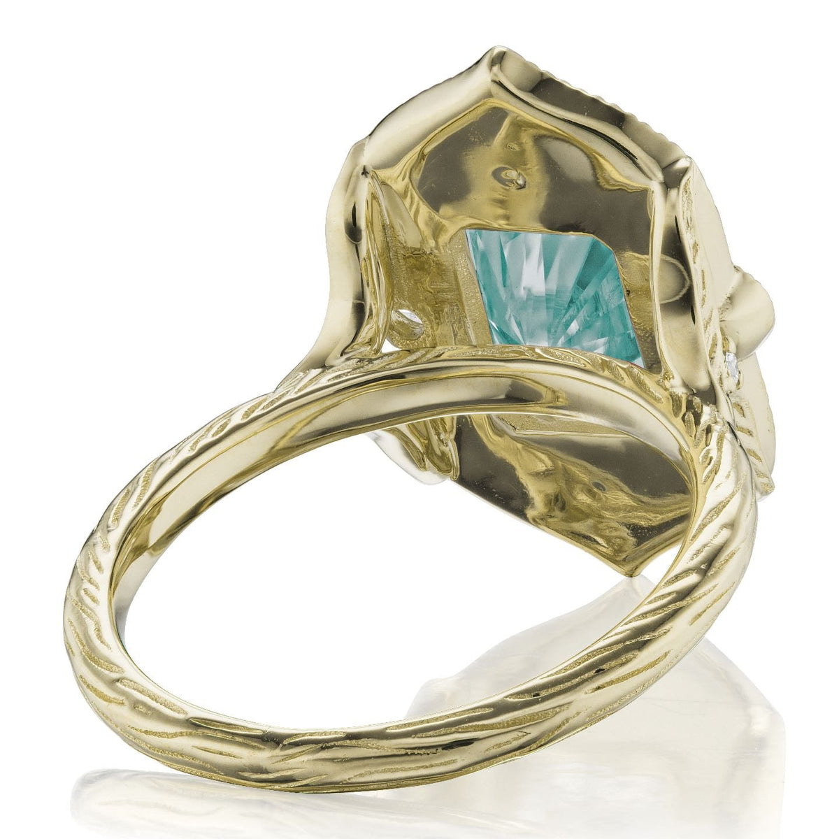 ・ESTELLA・Radiant Iconic™ Aqua-Teal Moissanite Center, Diamond Halo (2.35ctw)