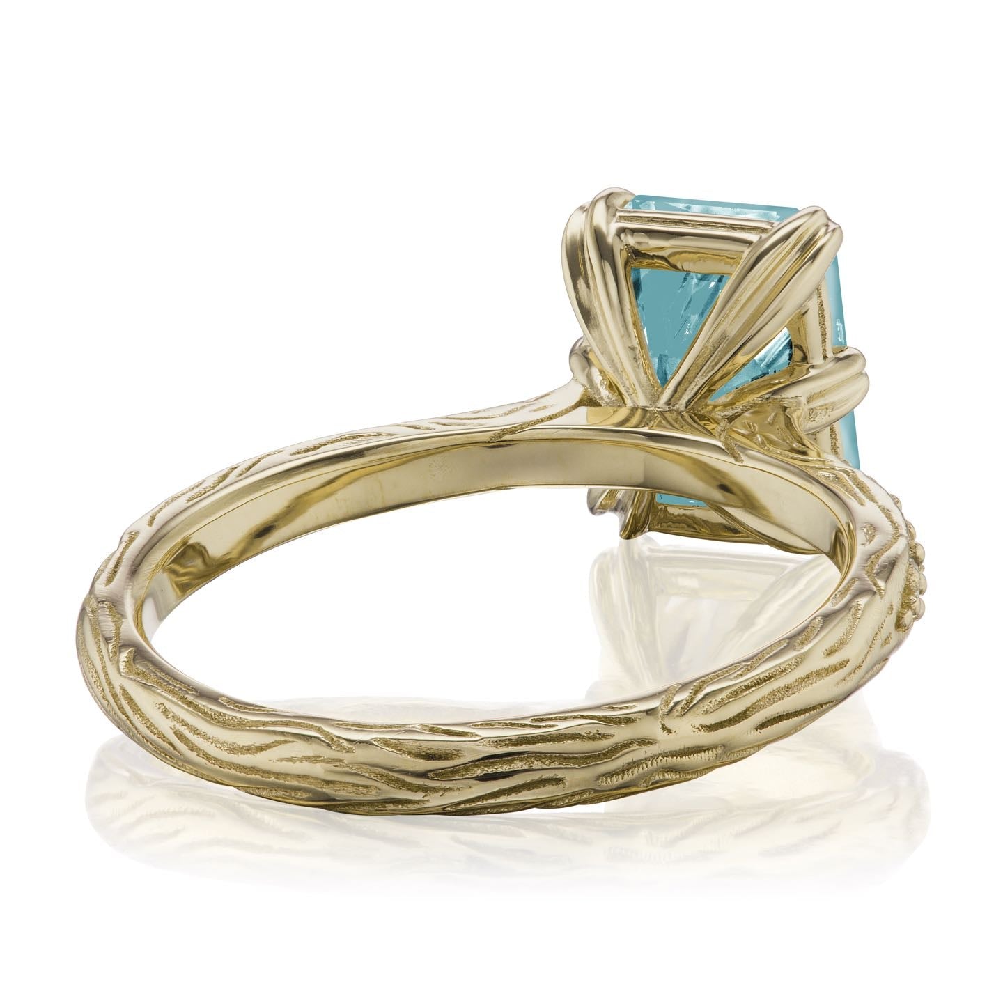 ・NAOMI・Emerald Cut Aqua-Teal Iconic™ Moissanite, Twig Textured Diamond Band (1.75ct Center)