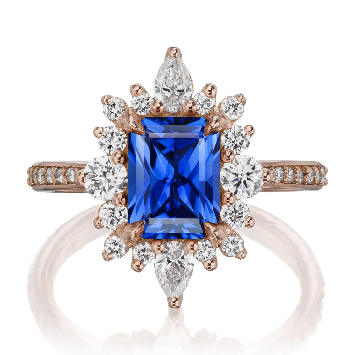 ・TALIA・Radiant Cut Blue Sapphire Center, Diamond Halo (2.48ctw+)
