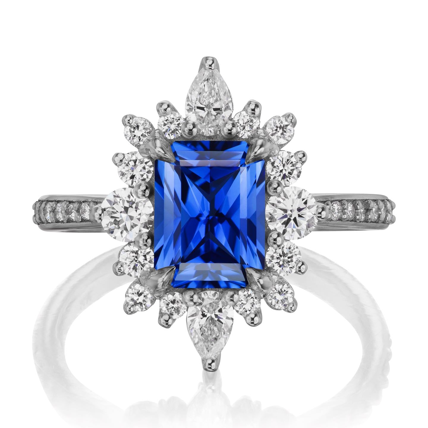 ・TALIA・Radiant Cut Blue Sapphire Center, Diamond Halo (2.48ctw+)