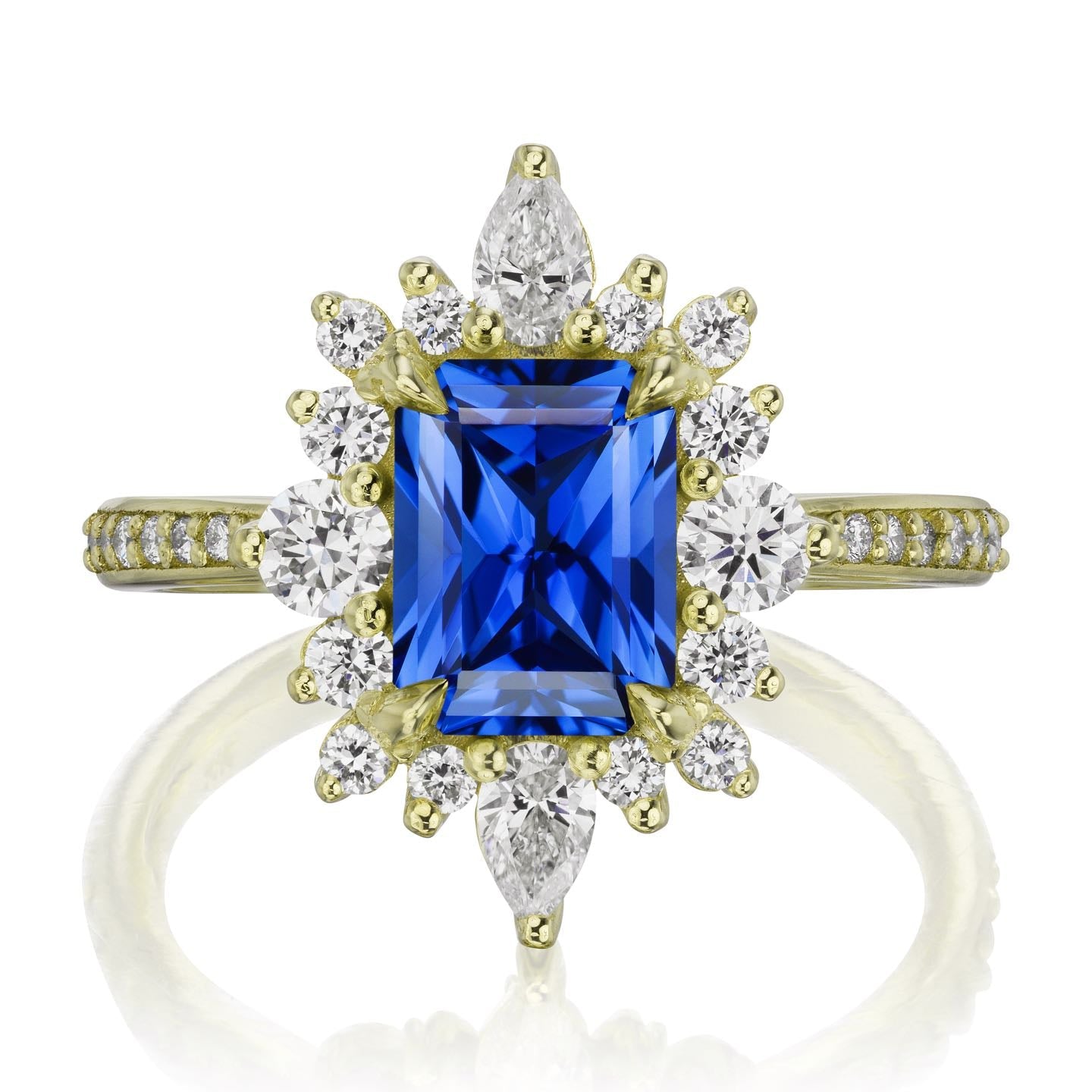 ・TALIA・Radiant Cut Blue Sapphire Center, Diamond Halo (2.48ctw+)