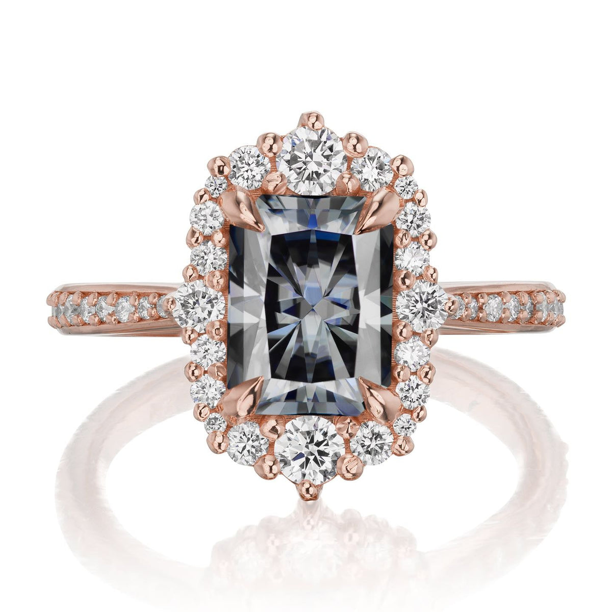 ・ADELINE・Radiant Iconic™ Grey Moissanite Center, Diamond Halo (2.21ctw+)