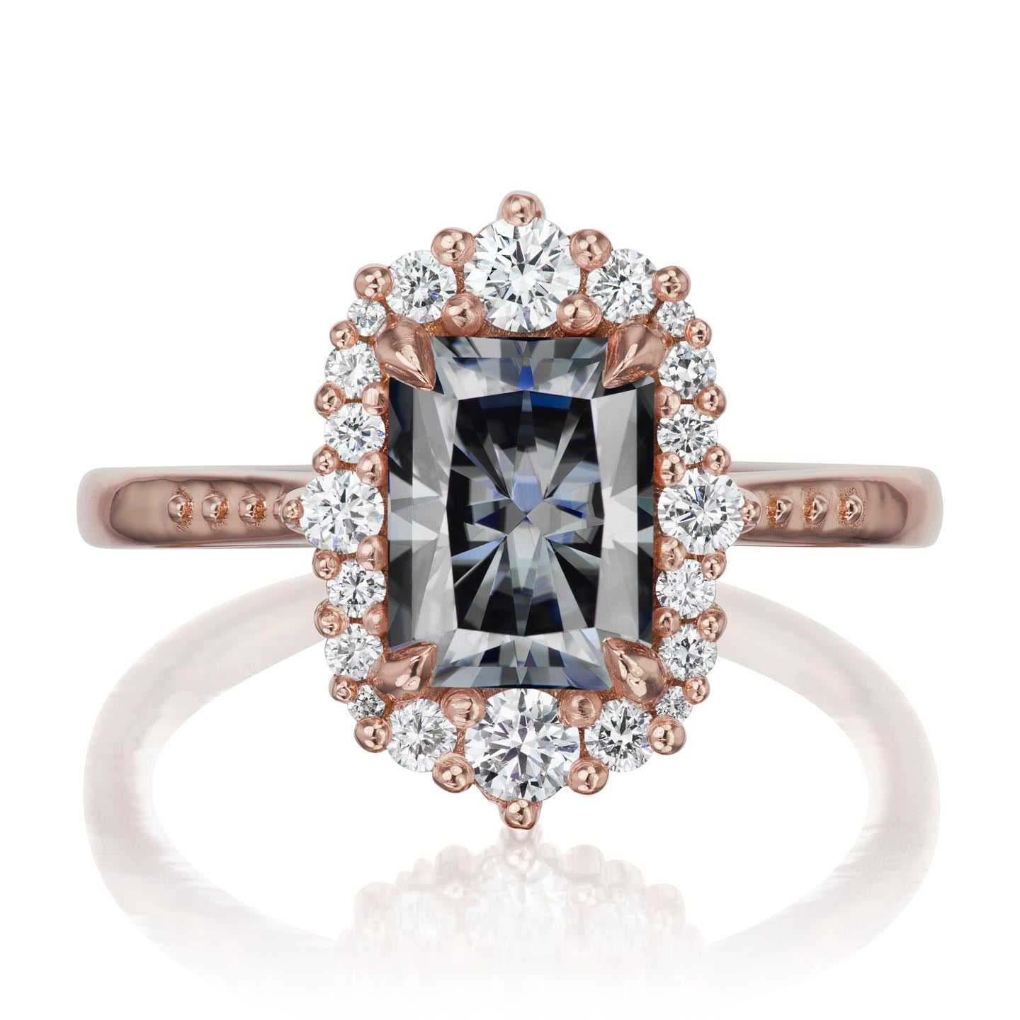 ・ADELINE・Radiant Iconic™ Grey Moissanite Center, Diamond Halo (2.21ctw+)
