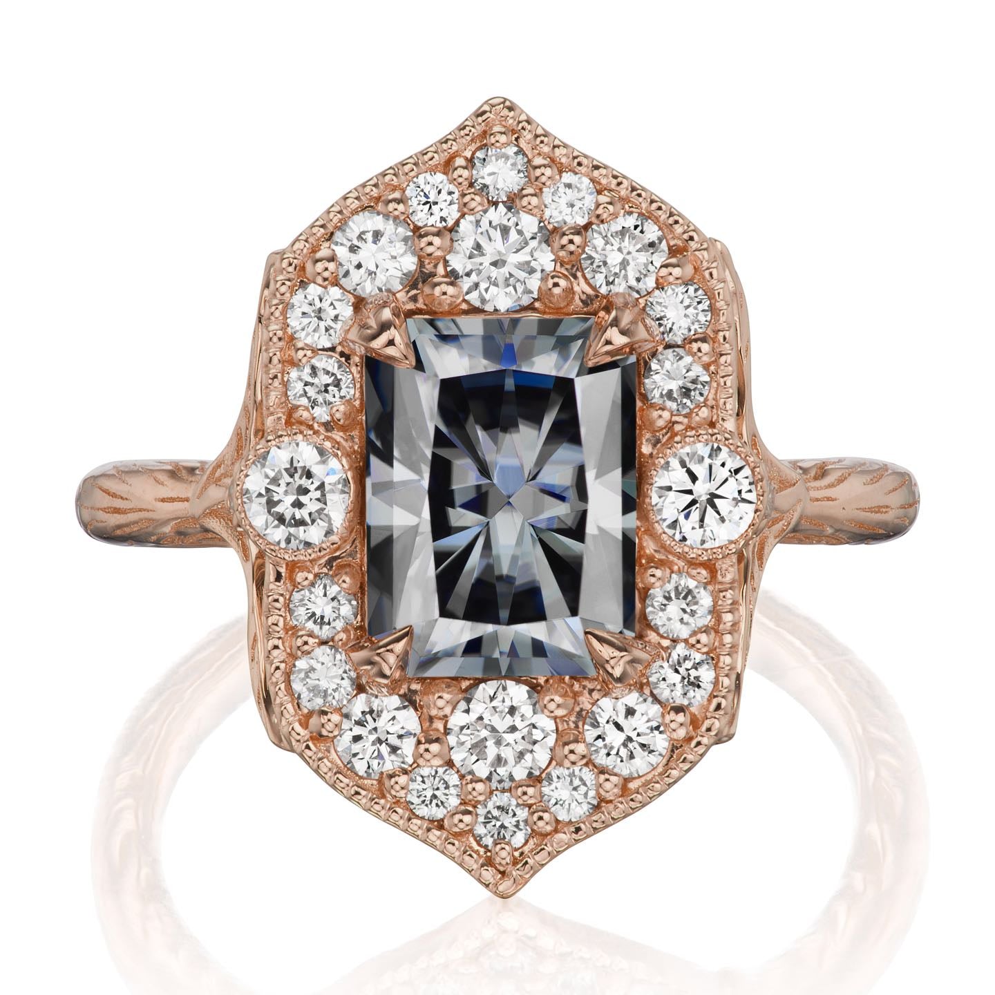 ・ESTELLA・Radiant Iconic™ Grey Moissanite, Diamond Halo (2.35ctw)