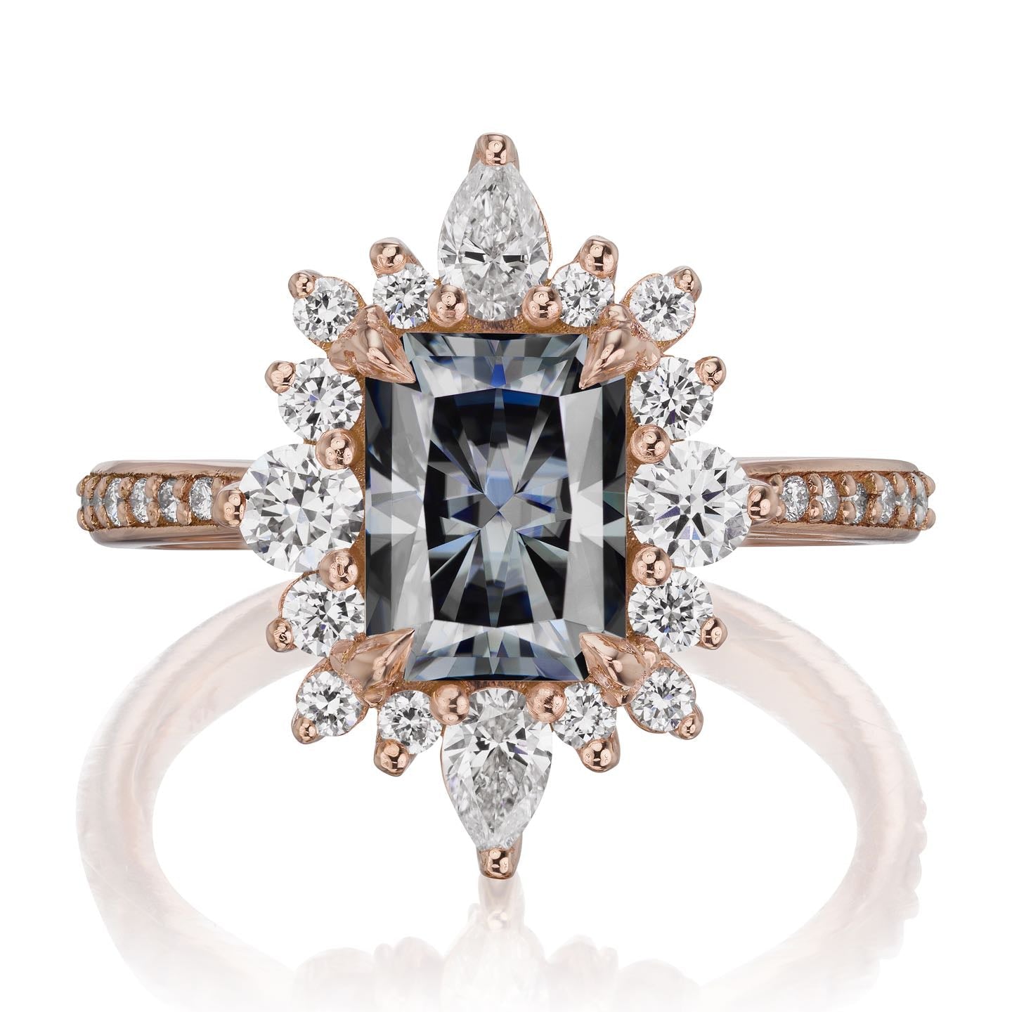 ・TALIA・Radiant Cut Iconic™ Grey Moissanite Center, Diamond Halo (2.38ctw+)