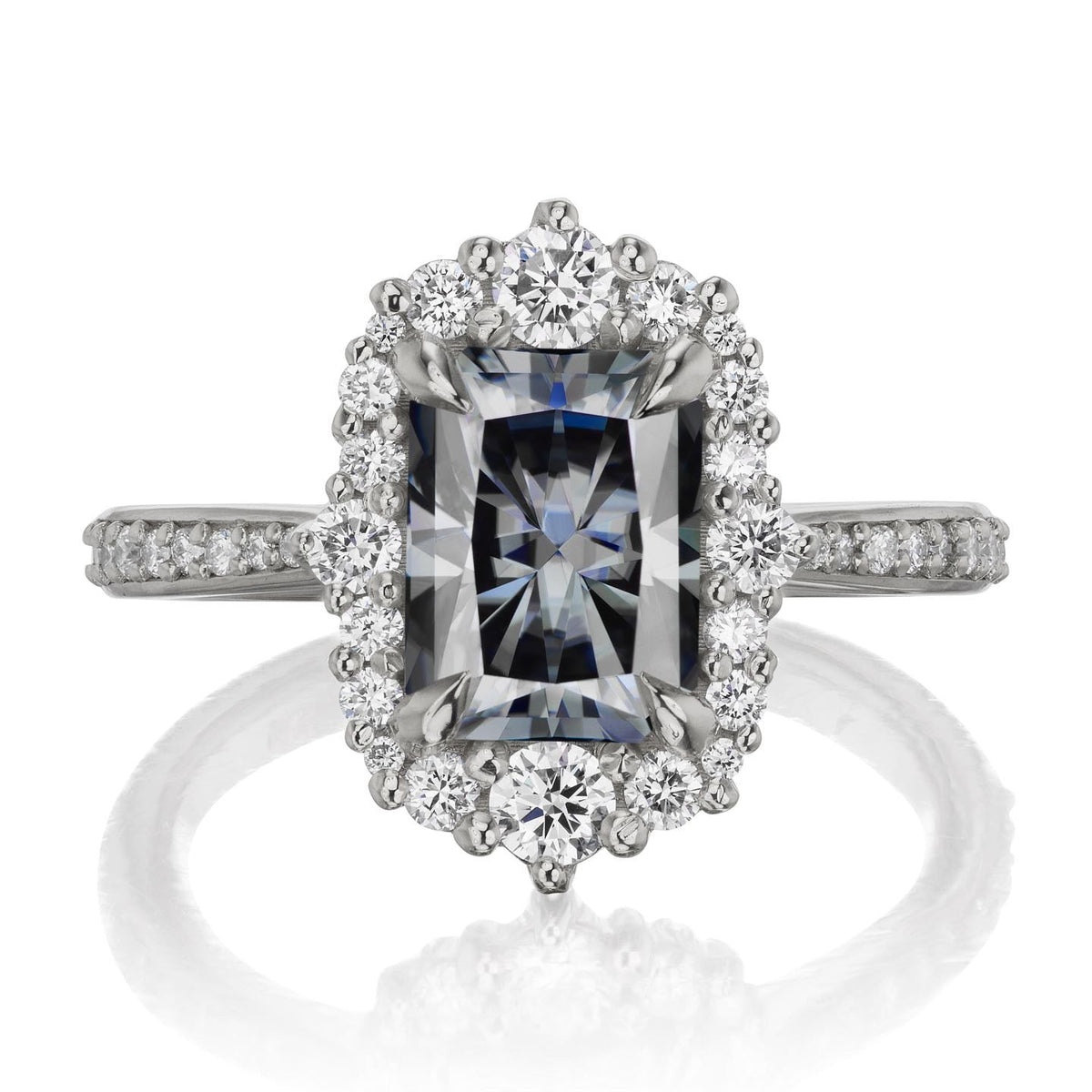 ・ADELINE・Radiant Iconic™ Grey Moissanite Center, Diamond Halo (2.21ctw+)