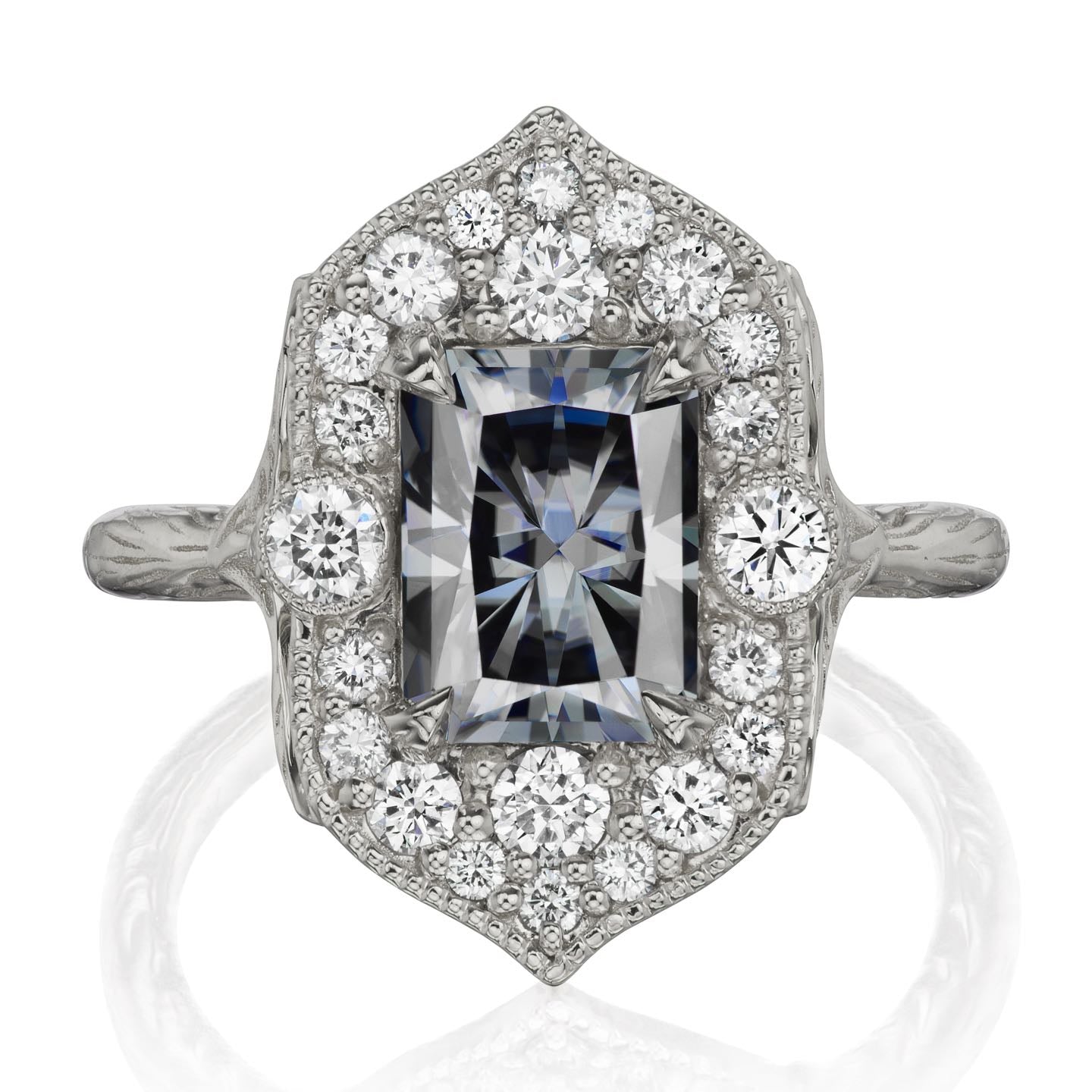 ・ESTELLA・Radiant Iconic™ Grey Moissanite, Diamond Halo (2.35ctw)