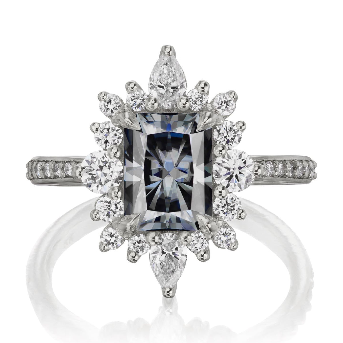 ・TALIA・Radiant Cut Iconic™ Grey Moissanite Center, Diamond Halo (2.38ctw+)