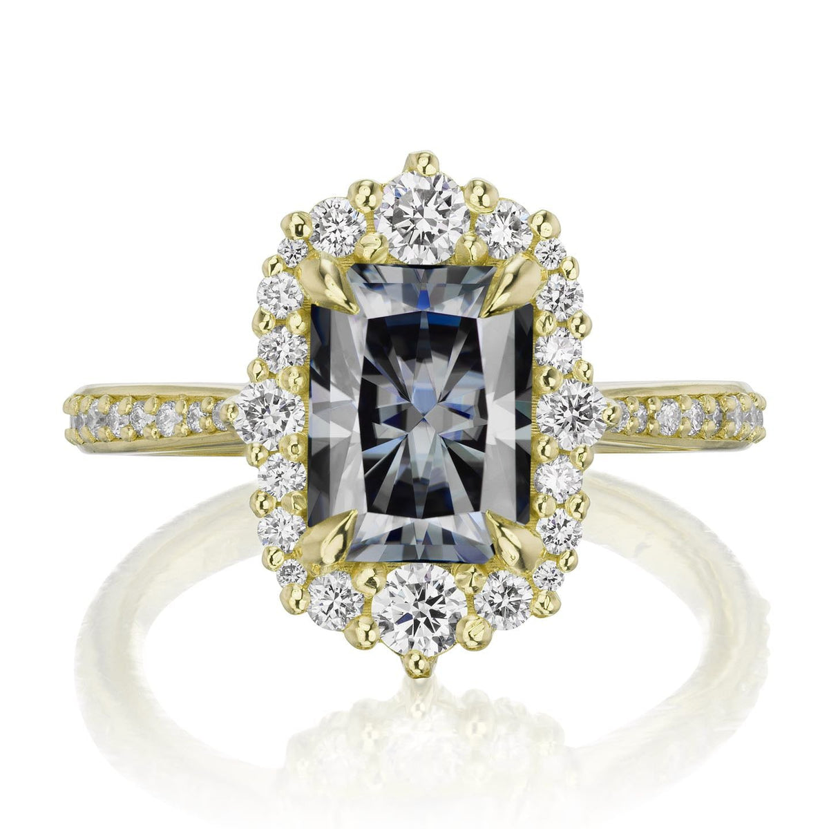 ・ADELINE・Radiant Iconic™ Grey Moissanite Center, Diamond Halo (2.21ctw+)