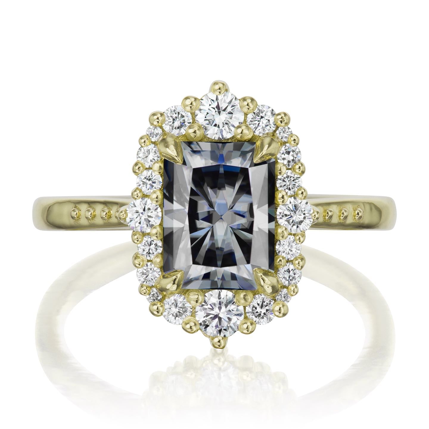 ・ADELINE・Radiant Iconic™ Grey Moissanite Center, Diamond Halo (2.21ctw+)