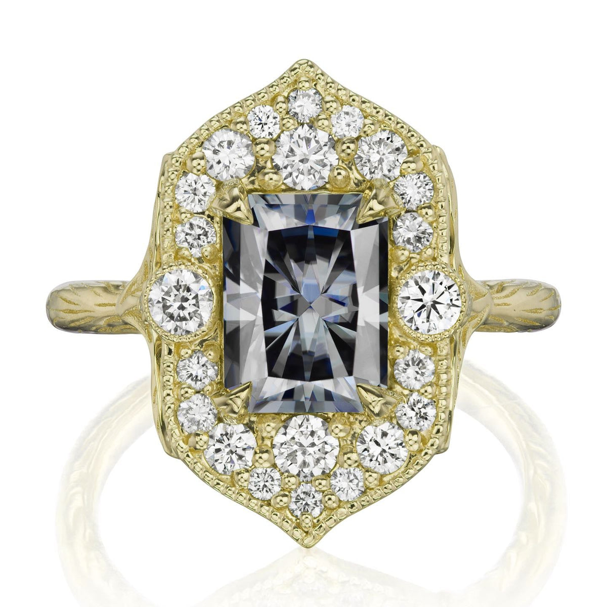 ・ESTELLA・Radiant Iconic™ Grey Moissanite, Diamond Halo (2.35ctw)
