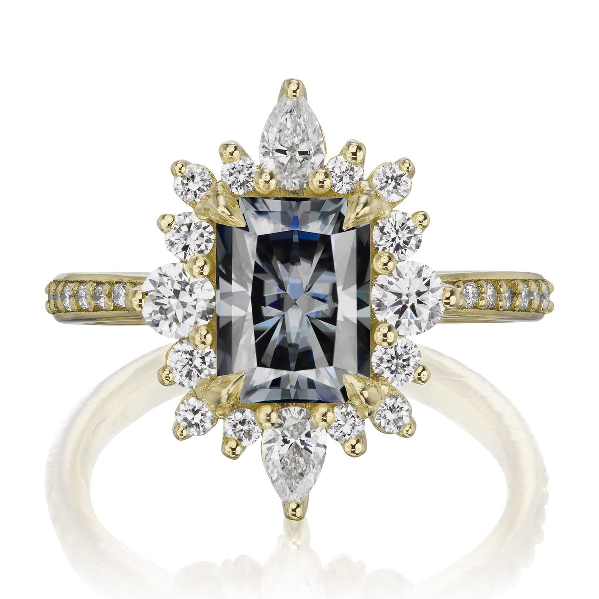 ・TALIA・Radiant Cut Iconic™ Grey Moissanite Center, Diamond Halo (2.38ctw+)