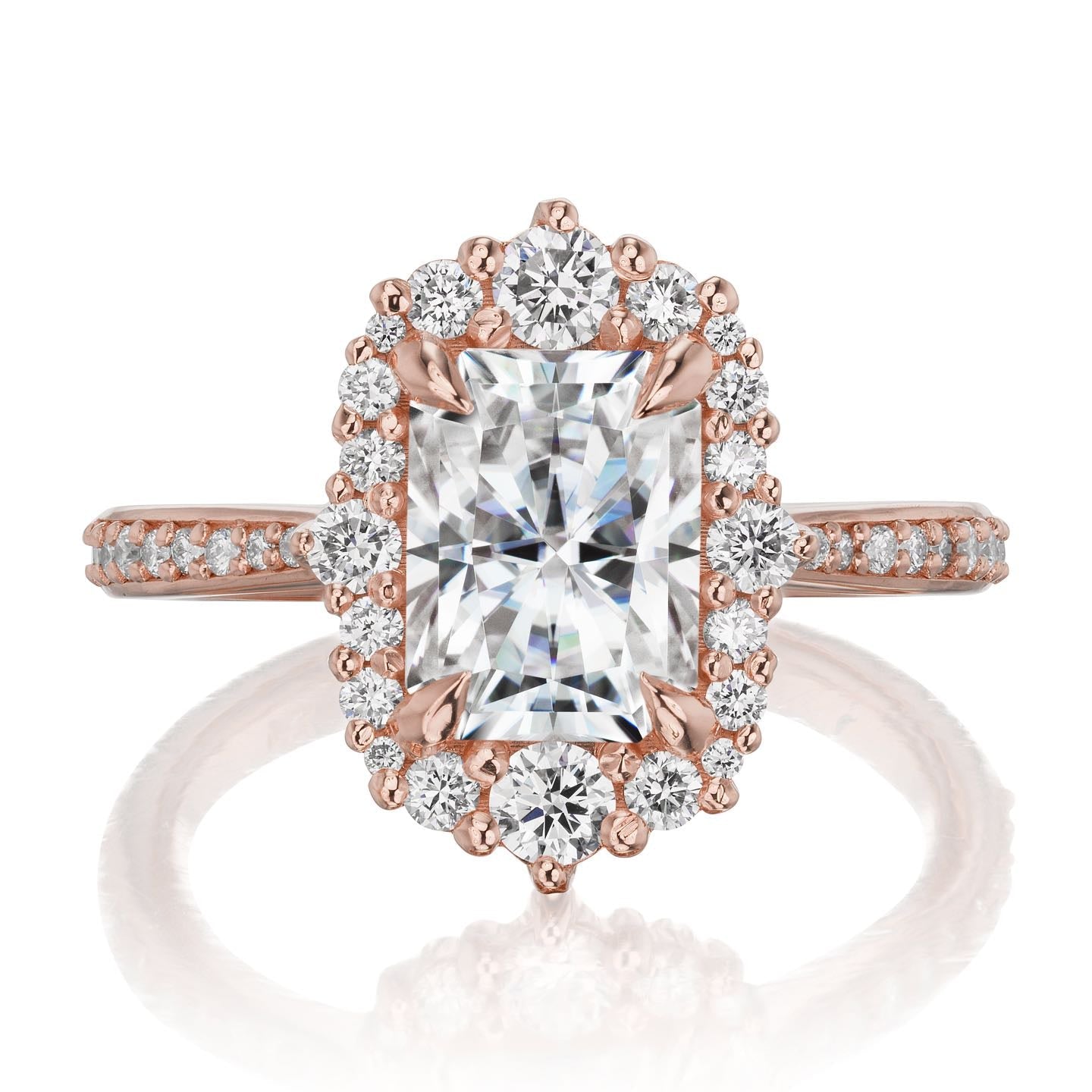 ・ADELINE・Radiant Cut Moissanite Center, Diamond Halo (2.21ctw+)
