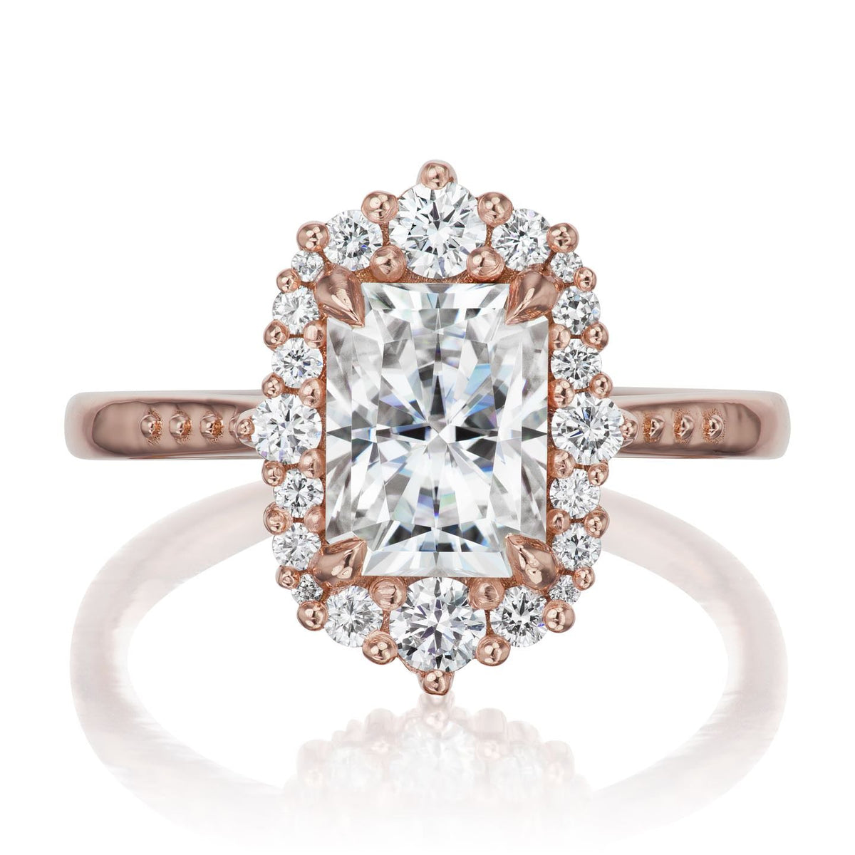 ・ADELINE・Radiant Cut Moissanite Center, Diamond Halo (2.21ctw+)