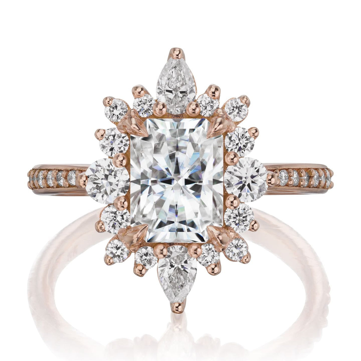 ・TALIA・Radiant Cut Moissanite Center, Diamond Halo (2.38ctw+)