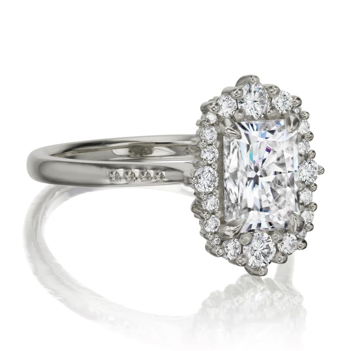 ・ADELINE・Radiant Cut Moissanite Center, Diamond Halo (2.21ctw+)