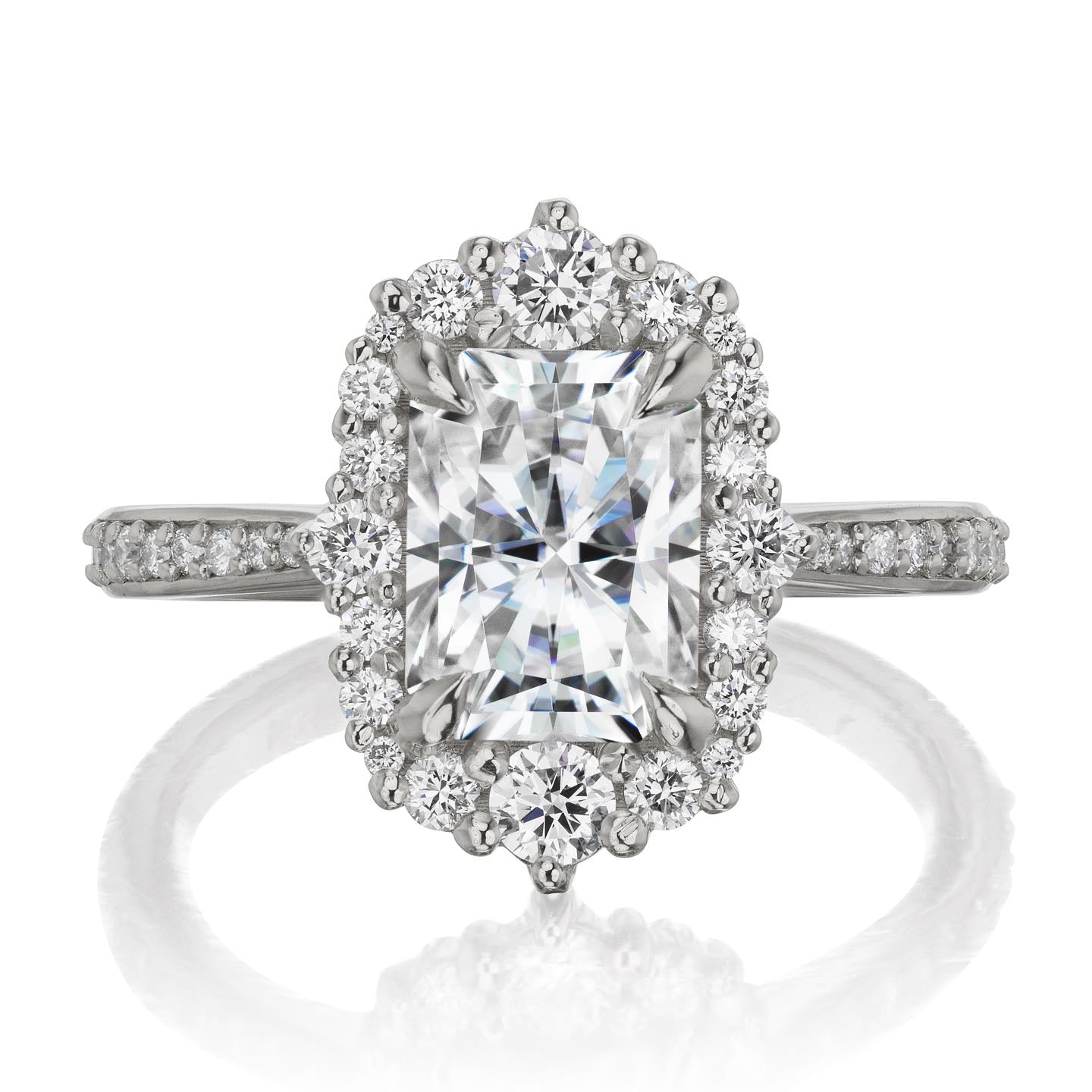 ・ADELINE・Radiant Cut Moissanite Center, Diamond Halo (2.21ctw+)