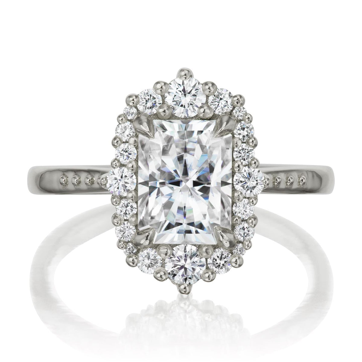 ・ADELINE・Radiant Cut Moissanite Center, Diamond Halo (2.21ctw+)
