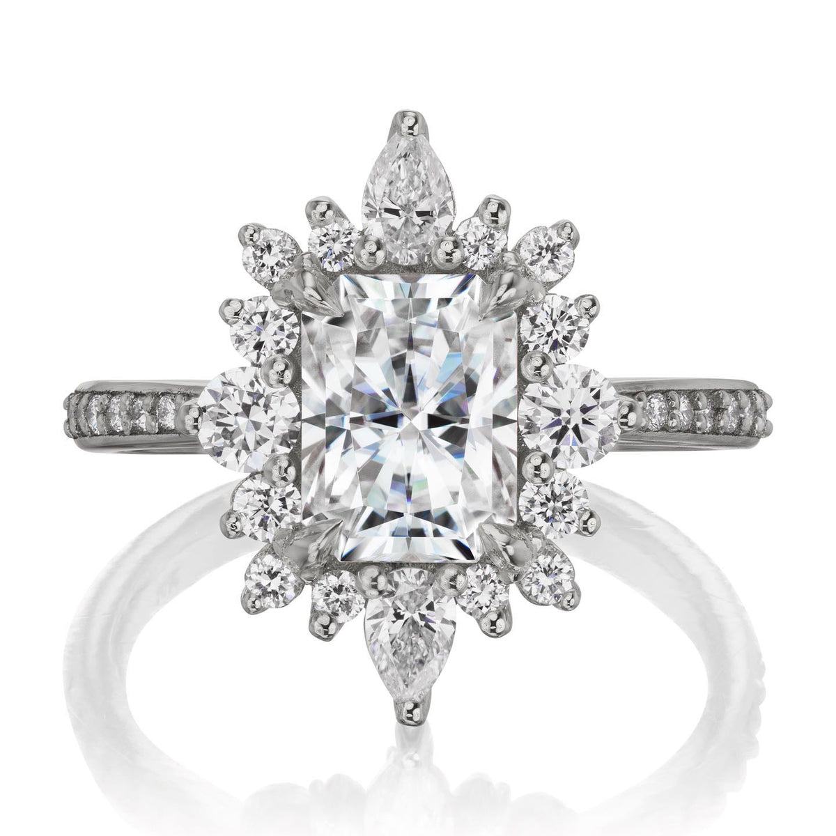 ・TALIA・Radiant Cut Moissanite Center, Diamond Halo (2.38ctw+)