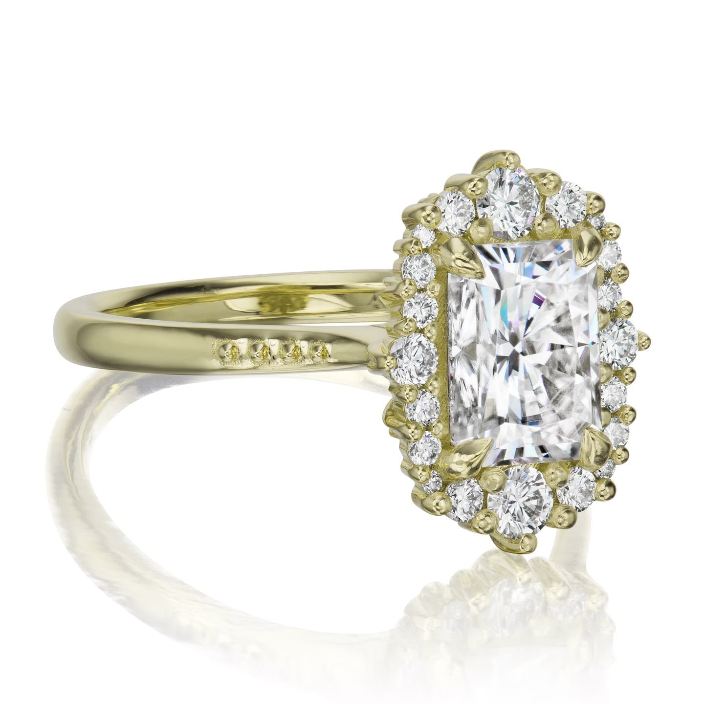 ・ADELINE・Radiant Cut Moissanite Center, Diamond Halo (2.21ctw+)