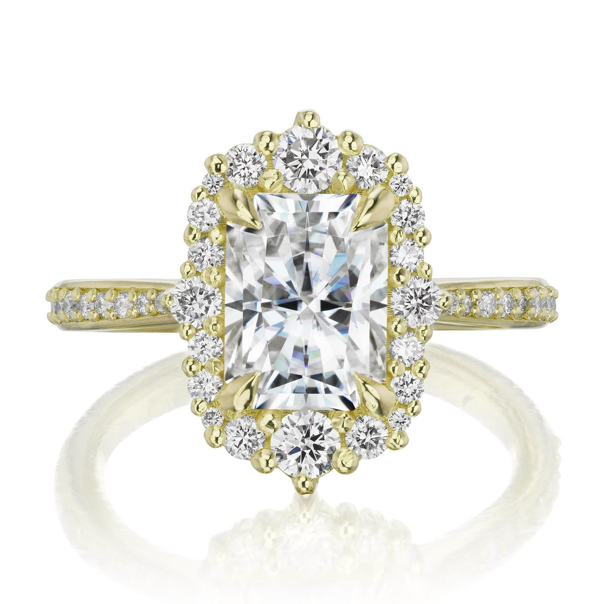 ・ADELINE・Radiant Cut Moissanite Center, Diamond Halo (2.21ctw+)