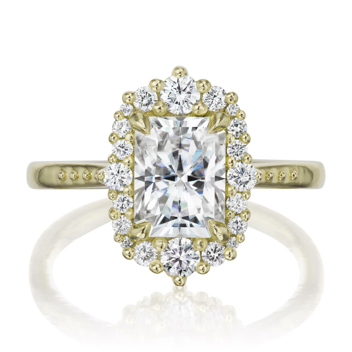 ・ADELINE・Radiant Cut Moissanite Center, Diamond Halo (2.21ctw+)