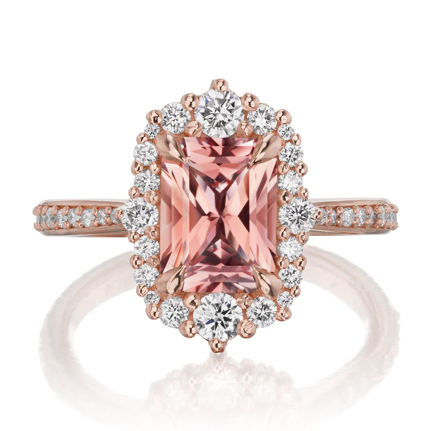 ・ADELINE・Radiant Peach Sapphire Center, Diamond Halo (2.31ctw+)