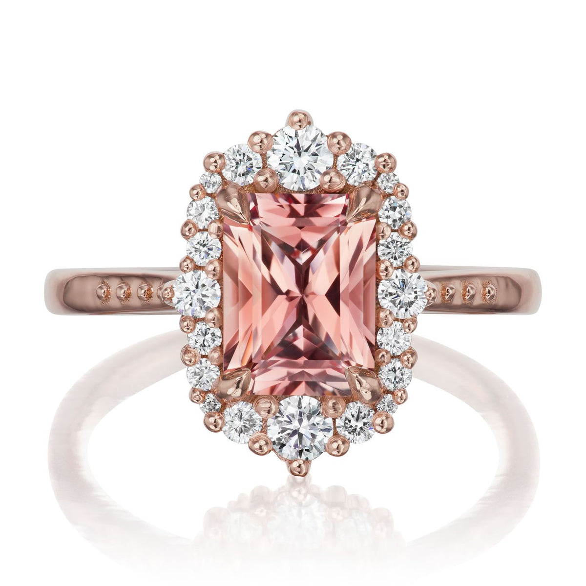 ・ADELINE・Radiant Peach Sapphire Center, Diamond Halo (2.31ctw+)