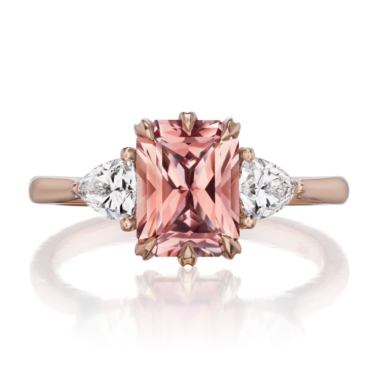 ・AVERY・Radiant Peach Sapphire Center, Trillion Diamonds (2.32ctw)