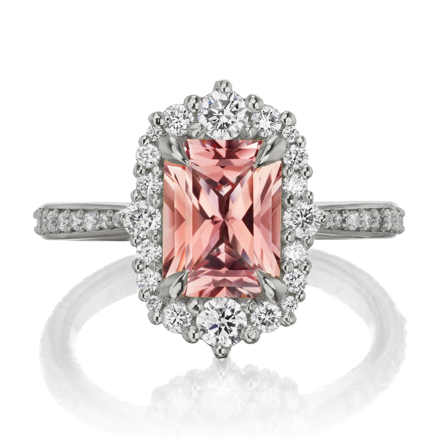 ・ADELINE・Radiant Peach Sapphire Center, Diamond Halo (2.31ctw+)
