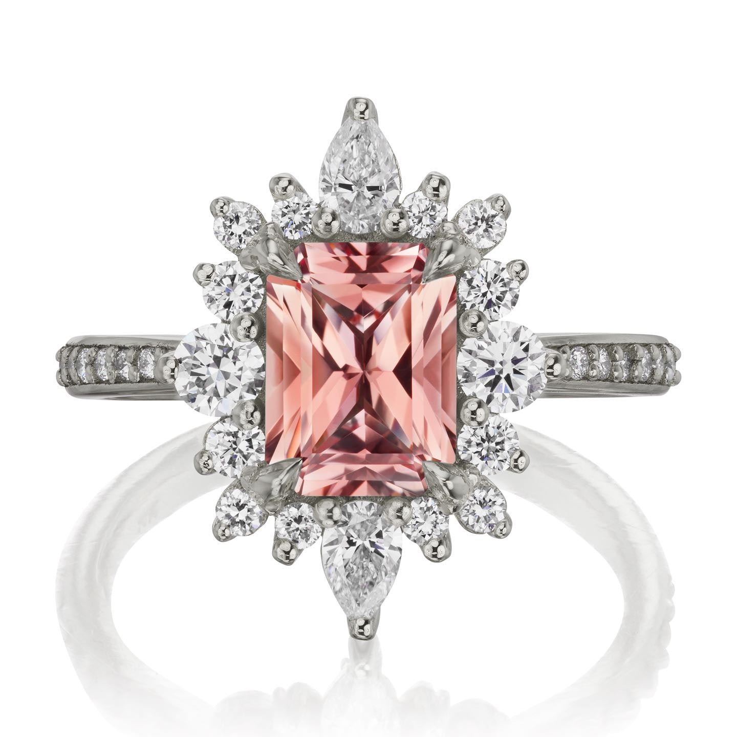 ・TALIA・Radiant Peach Sapphire Center, Diamond Halo (2.48ctw+)