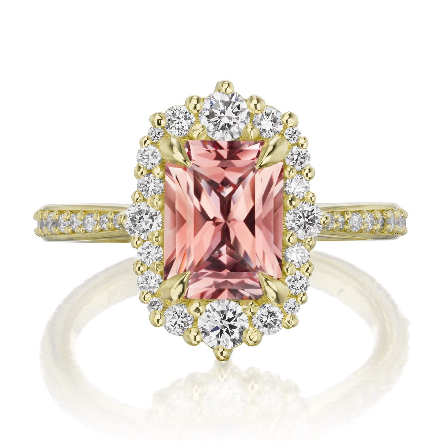 ・ADELINE・Radiant Peach Sapphire Center, Diamond Halo (2.31ctw+)