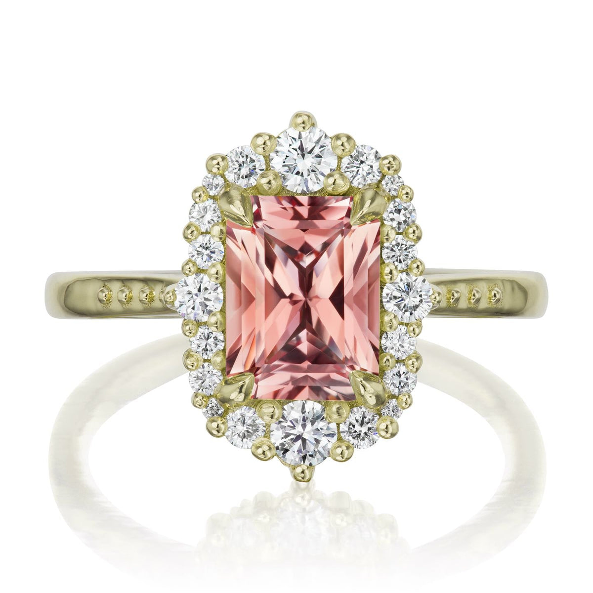 ・ADELINE・Radiant Peach Sapphire Center, Diamond Halo (2.31ctw+)