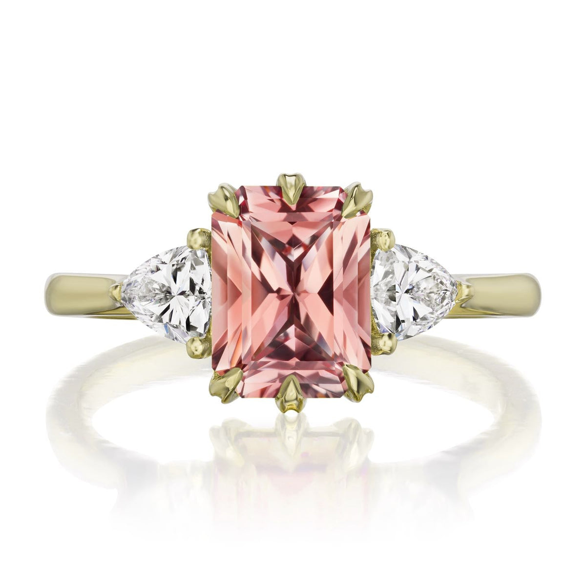 ・AVERY・Radiant Peach Sapphire Center, Trillion Diamonds (2.32ctw)