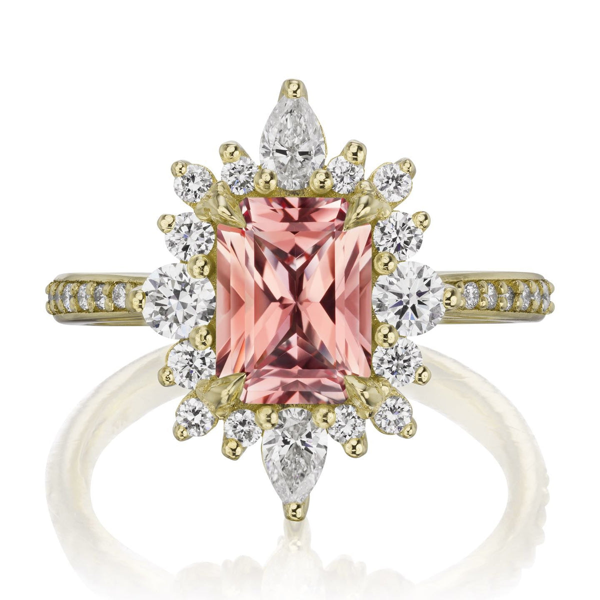 ・TALIA・Radiant Peach Sapphire Center, Diamond Halo (2.48ctw+)