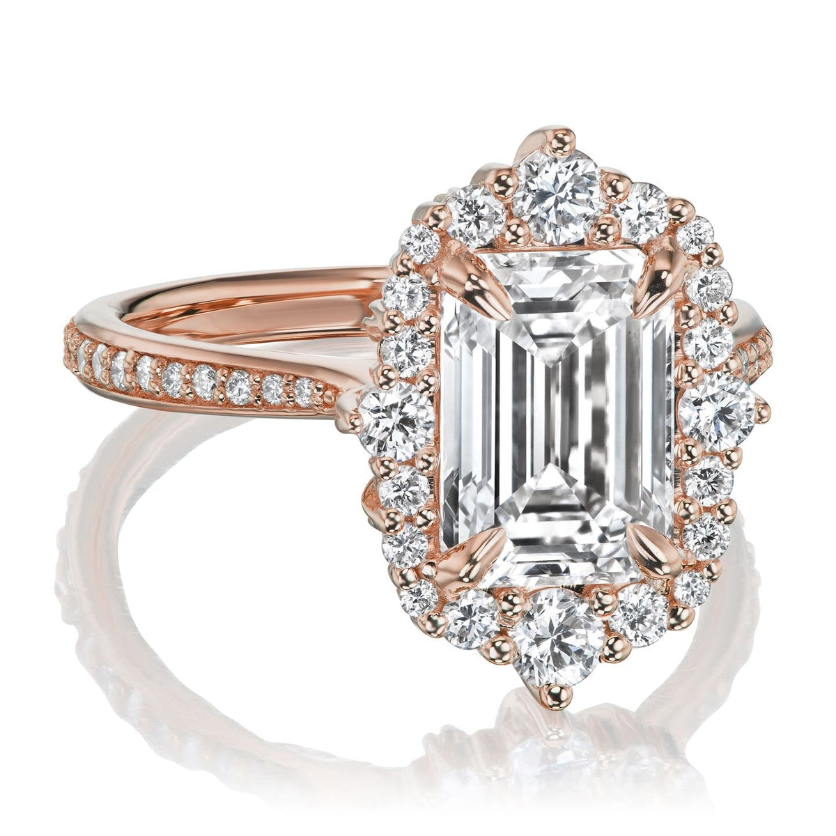 ・ADELINE・Emerald Cut Lab-Grown Diamond Center, Diamond Halo (3.27ctw+)