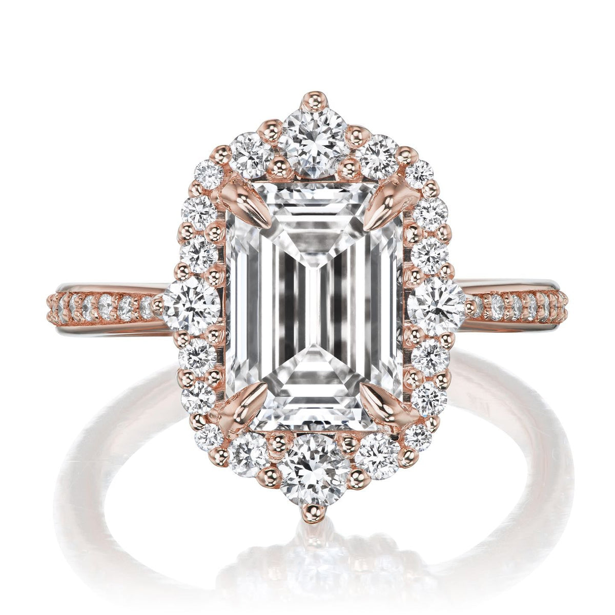 ・ADELINE・Emerald Cut Lab-Grown Diamond Center, Diamond Halo (3.27ctw+)