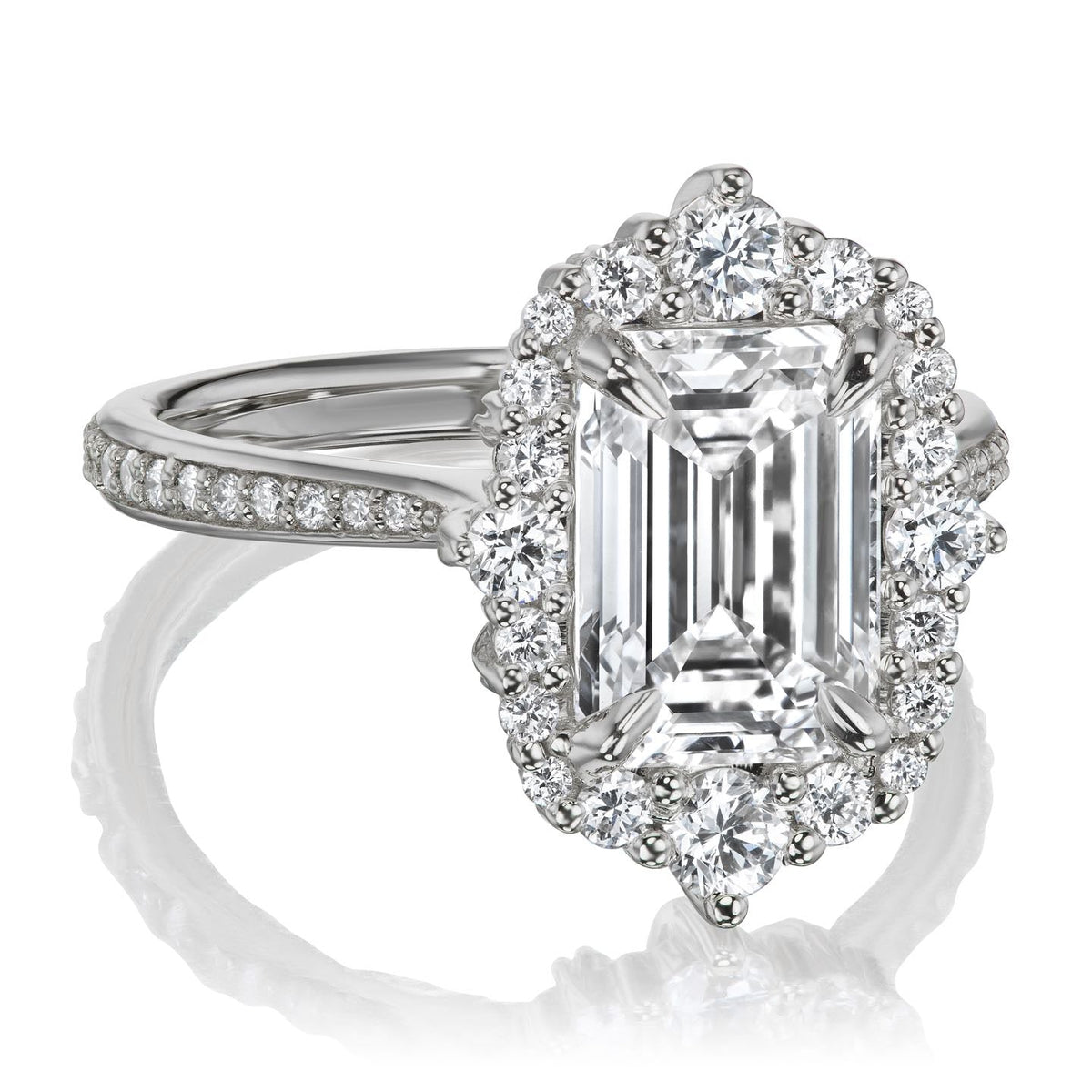 ・ADELINE・Emerald Cut Lab-Grown Diamond Center, Diamond Halo (3.27ctw+)