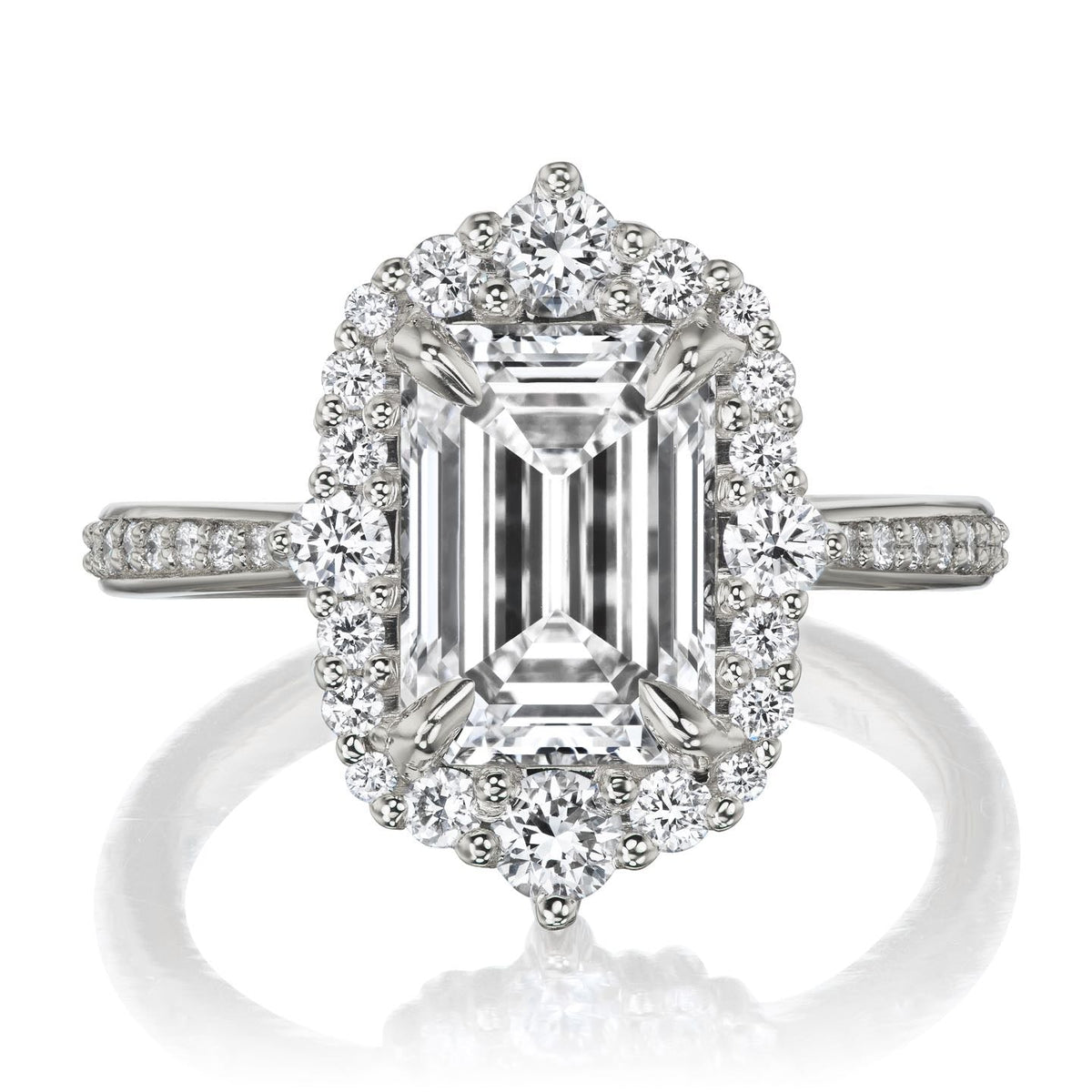 ・ADELINE・Emerald Cut Lab-Grown Diamond Center, Diamond Halo (3.27ctw+)