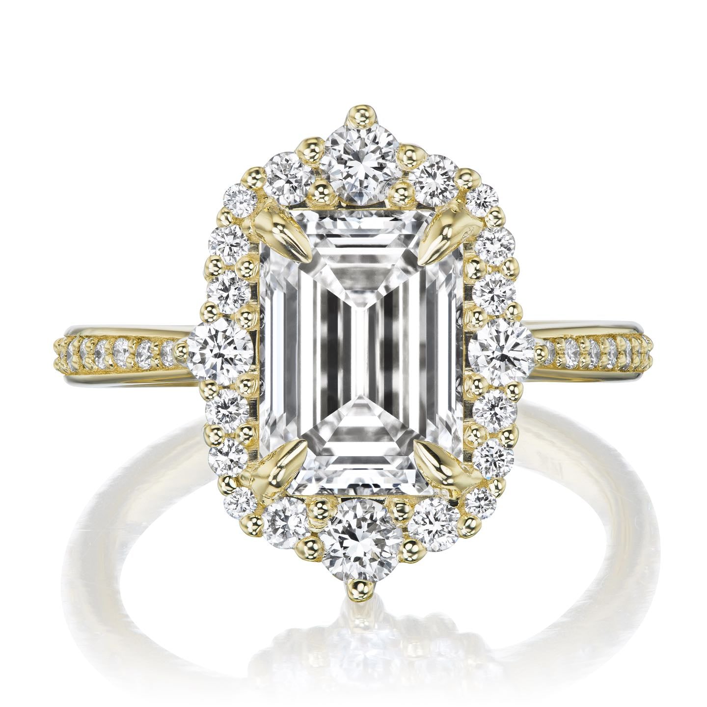 ・ADELINE・Emerald Cut Lab-Grown Diamond Center, Diamond Halo (3.27ctw+)