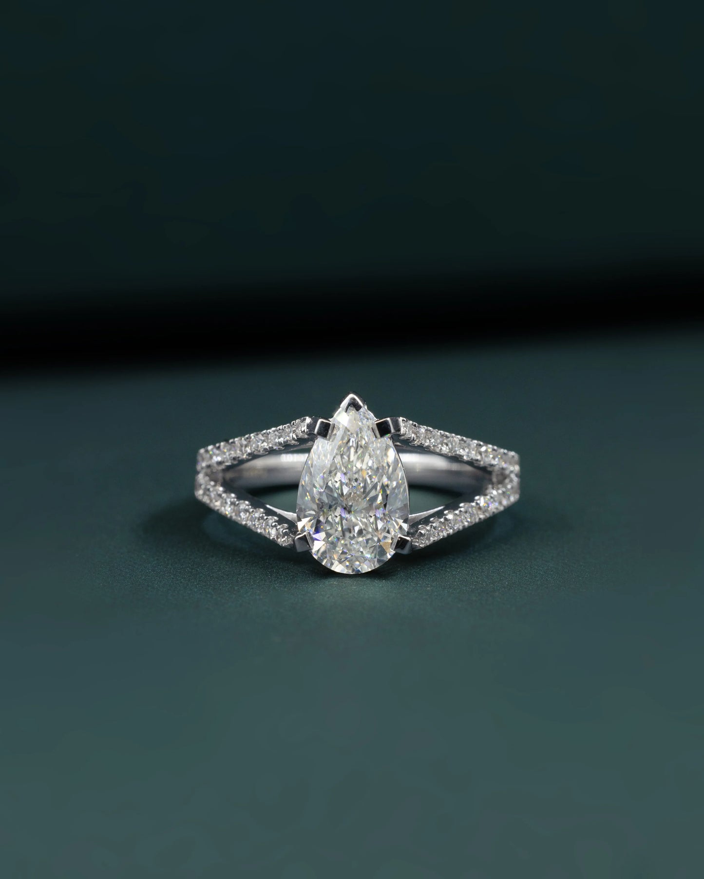 2.35 CTW Pear Cut Pavé Split Shank Lab-Grown Diamond Engagement Ring