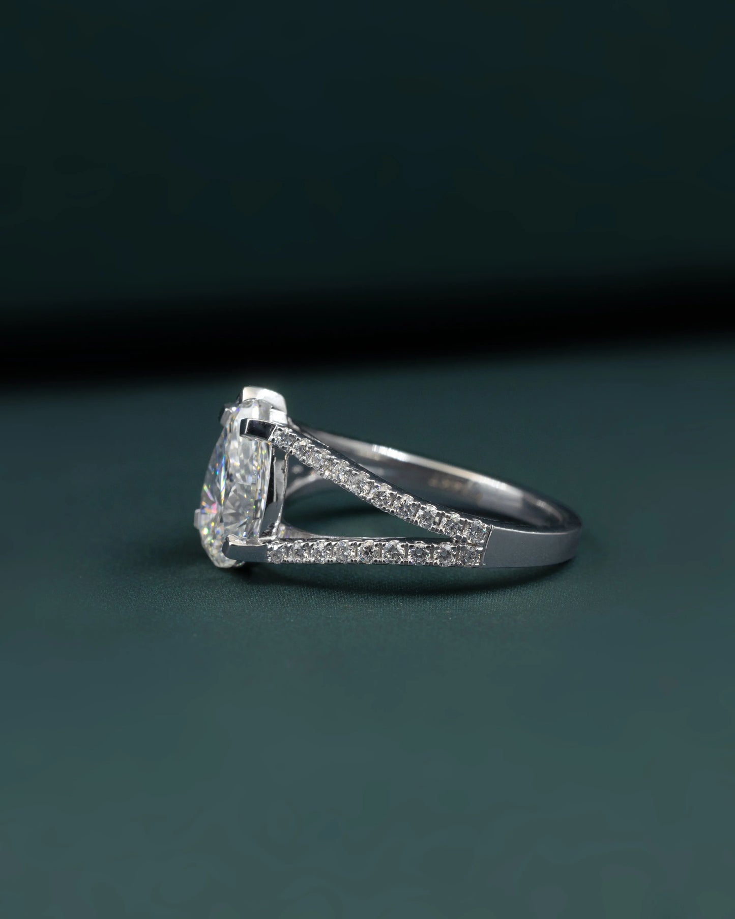 2.35 CTW Pear Cut Pavé Split Shank Lab-Grown Diamond Engagement Ring