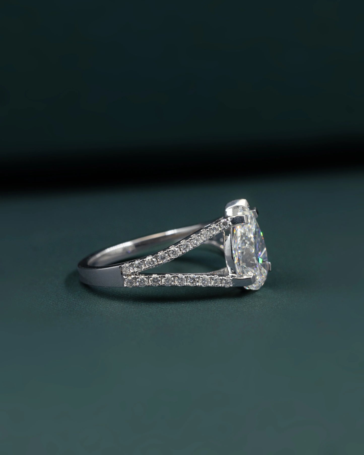 2.35 CTW Pear Cut Pavé Split Shank Lab-Grown Diamond Engagement Ring
