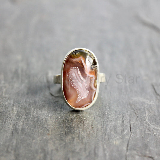 Agua Nueva Agate Statement Ring Size 6 | Mexican Gemstone | Handmade Sterling Silver