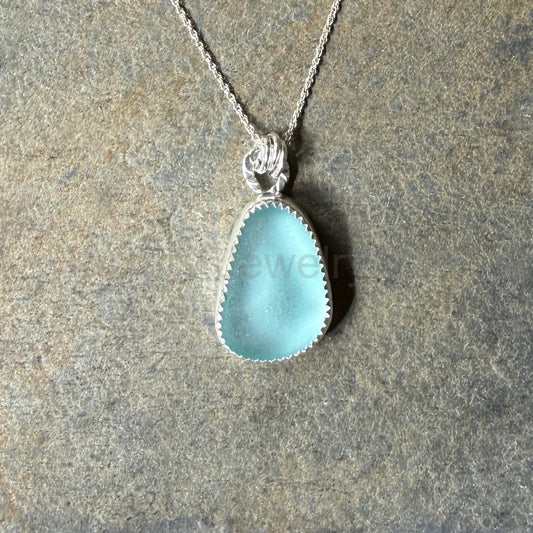 Aqua Turquoise Blue Sea Glass Necklace • Handmade • Sterling Silver • Beach Jewelry for Her