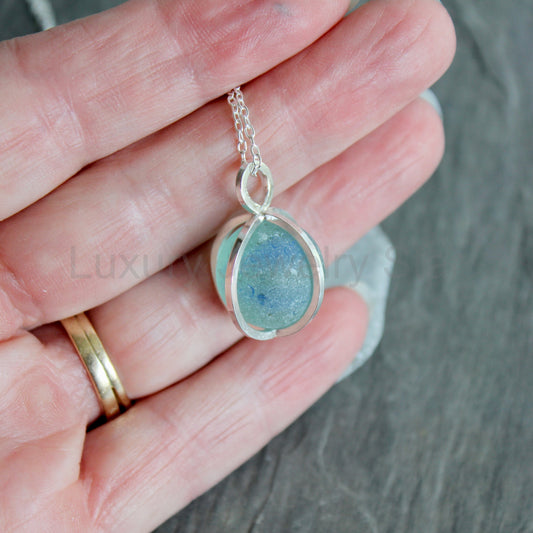 Blue Caged Sea Glass Marble Necklace | Sterling Silver | Handmade | Beach Jewelry - image 2