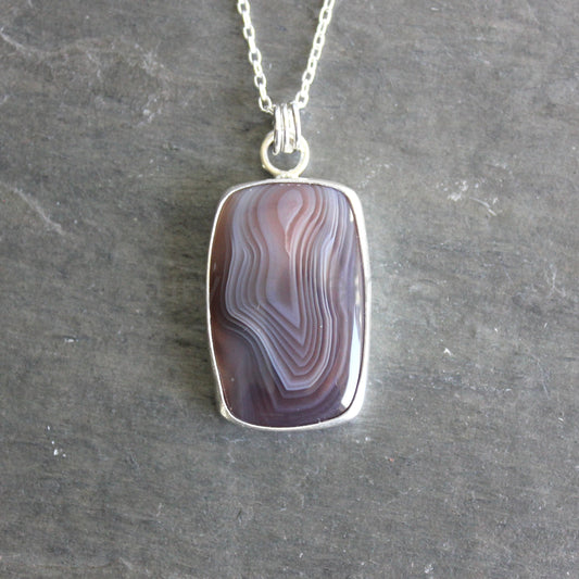 Botswana Agate Pendant Necklace | Sterling Silver | Banded Agate Jewelry