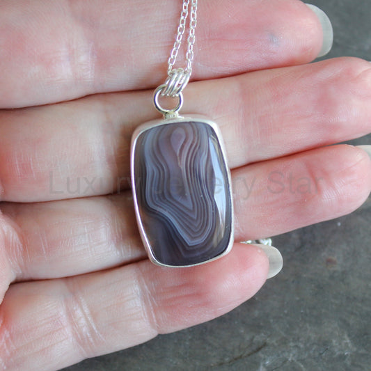 Botswana Agate Pendant Necklace | Sterling Silver | Banded Agate Jewelry - image 2