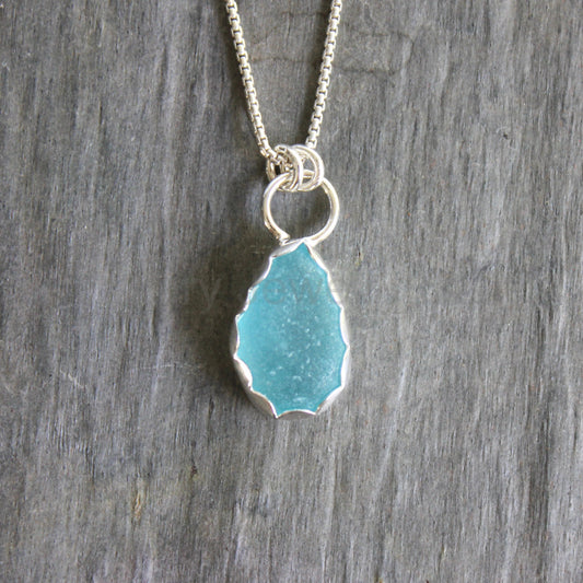 Bright Blue Sea Glass Necklace | Sterling Silver | Handmade