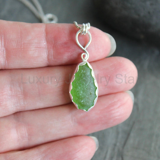 Bright Green Sea Glass Necklace | Sterling Silver | Handmade - image 2